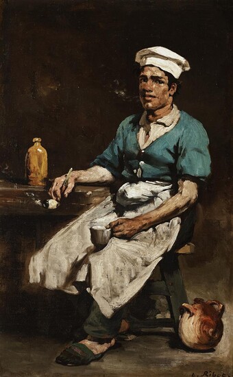 Théodule Ribot (1823-1891), 'Le Marmiton', Zittende man met wit schort...
