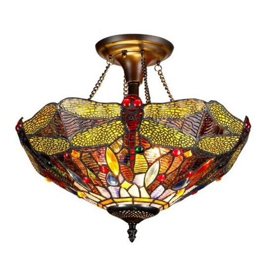 Tiffany Style Dragonfly 2 Light Stained Glass Ceiling