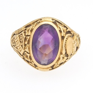 Tiffany & Co. Art Deco Gold and Amethyst Commemorative Hunter College NY Golden Jubilee Ring