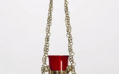 Traditional Brass Church Sanctuary Lamp w/ Red Glass