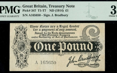 Treasury Series, John Bradbury, first issue £1, ND (7 August 1914), serial number A 165650, (EP...
