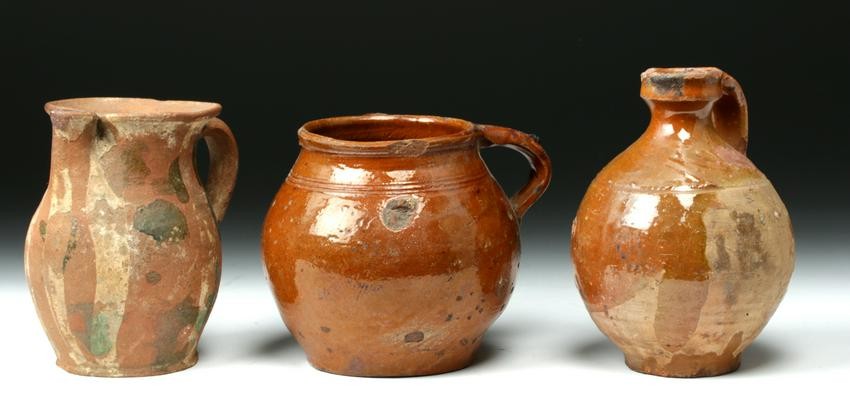 Trio of 19th C. Spanish Pottery Pouring Vessels