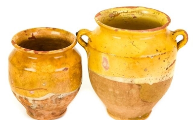 Two Antique French Confit Pots W Ochre Glaze