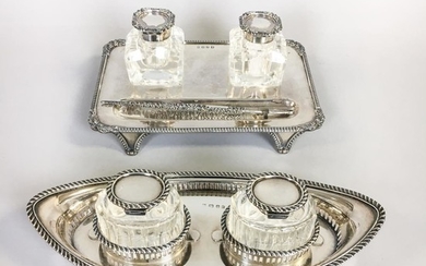 Two British Sterling Silver Ink Stands