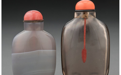 Two Chinese Agate and Smoke Crystal Snuff Bottles