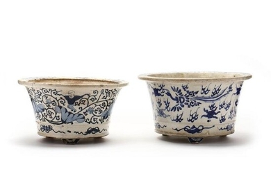 Two Chinese Style Blue and White Porcelain Planters