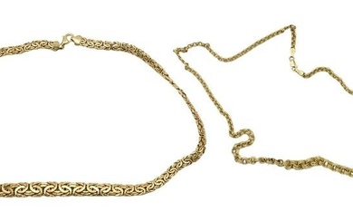 Two Contemporary 14 Karat Yellow Gold Necklaces