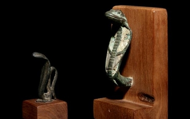 Two Egyptian Bronze Uraeus Finials Height of taller