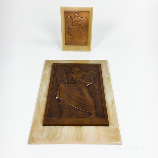 Two Paul Vincze Art Deco-style Bronze Plaques of Moses