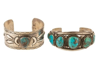 Two Sterling Silver Native American Turquoise Cuff
