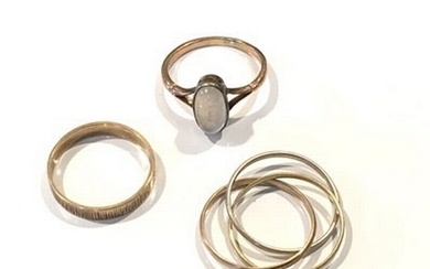 Two gold band rings and an early 20th century 9ct gold moons...