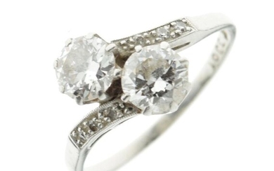 Two stone diamond crossover ring, stamped 'Fine Plat' and...