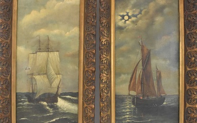UNATTRIBUTED; pair of 19th century oils on canvas, shipping scenes,...