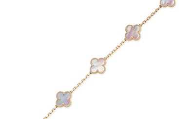 VAN CLEEF & ARPELS, A MOTHER OF PEARL ALHAMBRA BRACELET in 18ct yellow gold, comprising five quat...