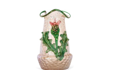 Vase avec décoration de chardons Kralik Verre irisé Bois de rose et vert sur fond...