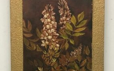 Victorian Floral Painting on Wood Panel