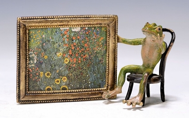 Vienna Bronze, frog with picture of Paul Cezanne,...