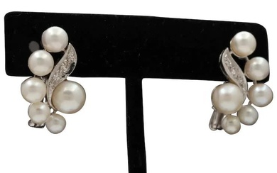 Vintage 14K White Gold Cultured Pearl Clip Earrings