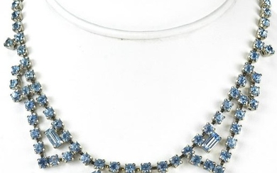 Vintage Aquamarine Rhinestone Crystal Necklace