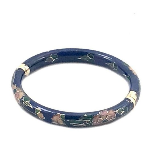 Vintage Asian Floral Cloisonne Hinge Bangle Bracelet