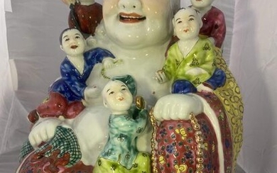 Vintage Fertility Buddha Sculpture with 5 Children