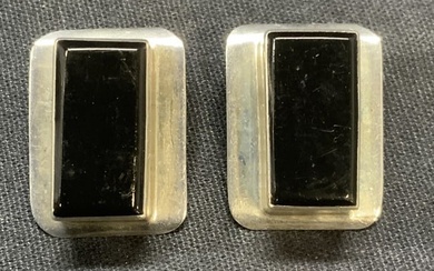 Vintage Sterling Silver Black Glass Earrings