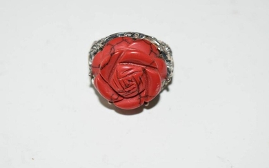 Vintage Sterling Silver Red Jasper Flower Ring 8