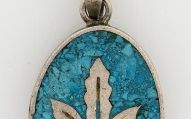 Vintage Taxco Mexican Silver Turquoise Pendant