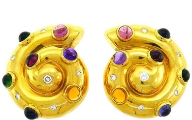 Vintage Yellow Gold Snail Earrings with Diamond and