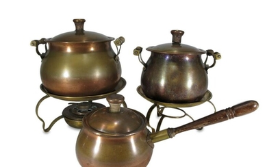 Vintage set of 3 copper & bronze pots