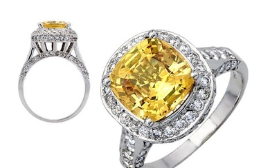 Yellow Sapphire And Diamond Ring 18k White Gold