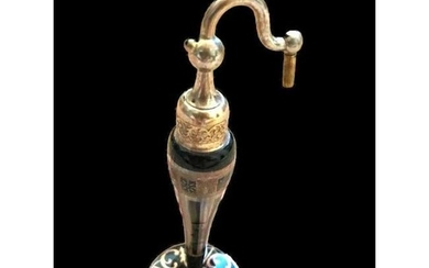 c.1920's DeVilbiis Ebony Glass & Silver Overlay Perfume