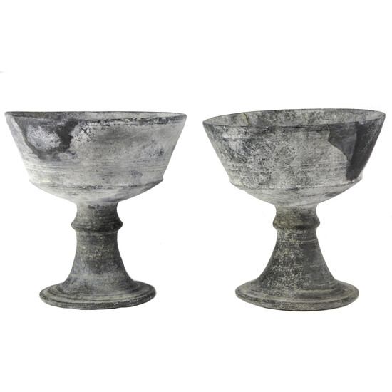 (lot of 2) Etruscan style bucchero chalices