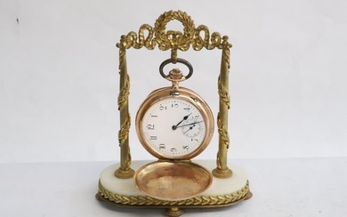 pocket watch with14K case, and a gilt bronze stand