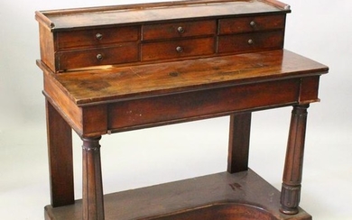 A 19TH CENTURY MAHOGANY SIDE TABLE, the upper section