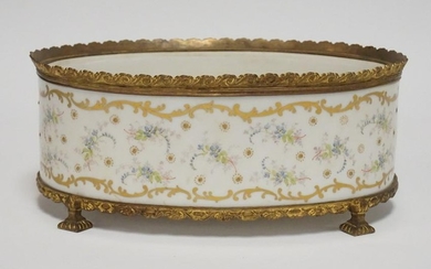ANTIQUE HAND PAINTED AND BRONZE MOUNTED PORCELAIN