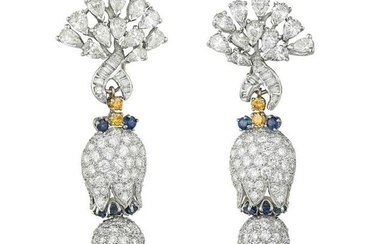 A Pair of Diamond Flower Day/Night Earclips