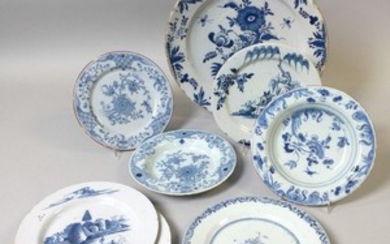 Five Delft Plates, Two Bowls, and a Charger