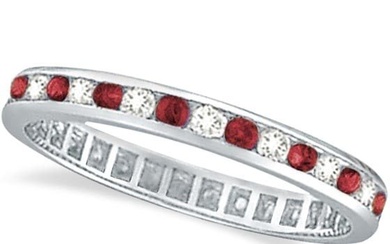 1.04ctw Ruby and Diamond Channel Set Ring Eternity Band 14k White Gold