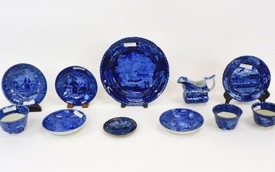 (11) pieces of historic blue Staffordshire. Early