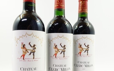 12 bouteilles CHÂTEAU CLERC MILON 1995 5è GC Pauillac (dont 1 base goulot, quelques étiquettes...