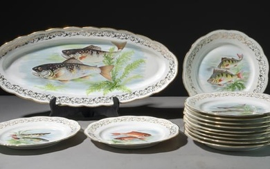 13pc French Fish Plate Set - Platter & 12 Plates