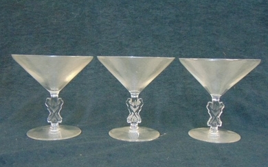 3 Rene Lalique stems,Strasbourg glass, 4.5" clear glass
