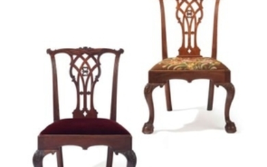 THE RICHARD EDWARDS PAIR OF CHIPPENDALE CARVED MAHOGANY SIDE CHAIRS, CARVING ATTRIBUTED TO MARTIN JUGIEZ (D. 1815), PHILADELPHIA, 1770-1775