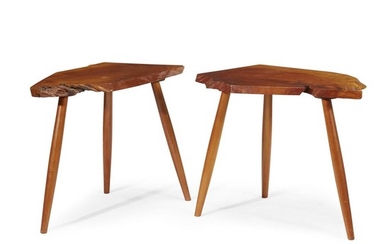 Style of George Nakashima pair of side tables, circa...