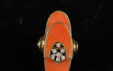14K Coral and Diamond Modern Cocktail Ring