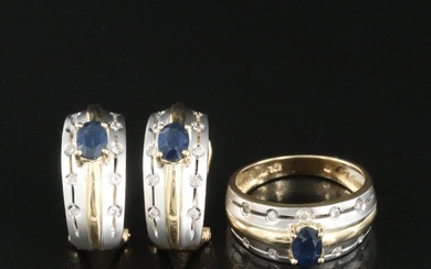14K Two-Tone Sapphire and Diamond Ring and Earrings