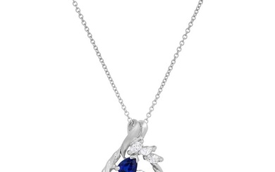14K White Gold Setting with 0.80ct Sapphire and 0.25ct Diamond Pendant