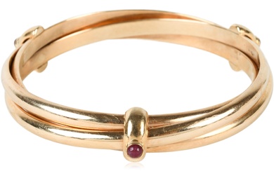 14K YELLOW GOLD AND RUBY BANGLE