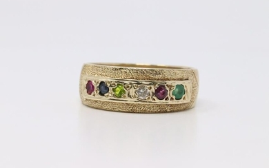 14KT Men's Diamond Ring w/ multicolor gemstones